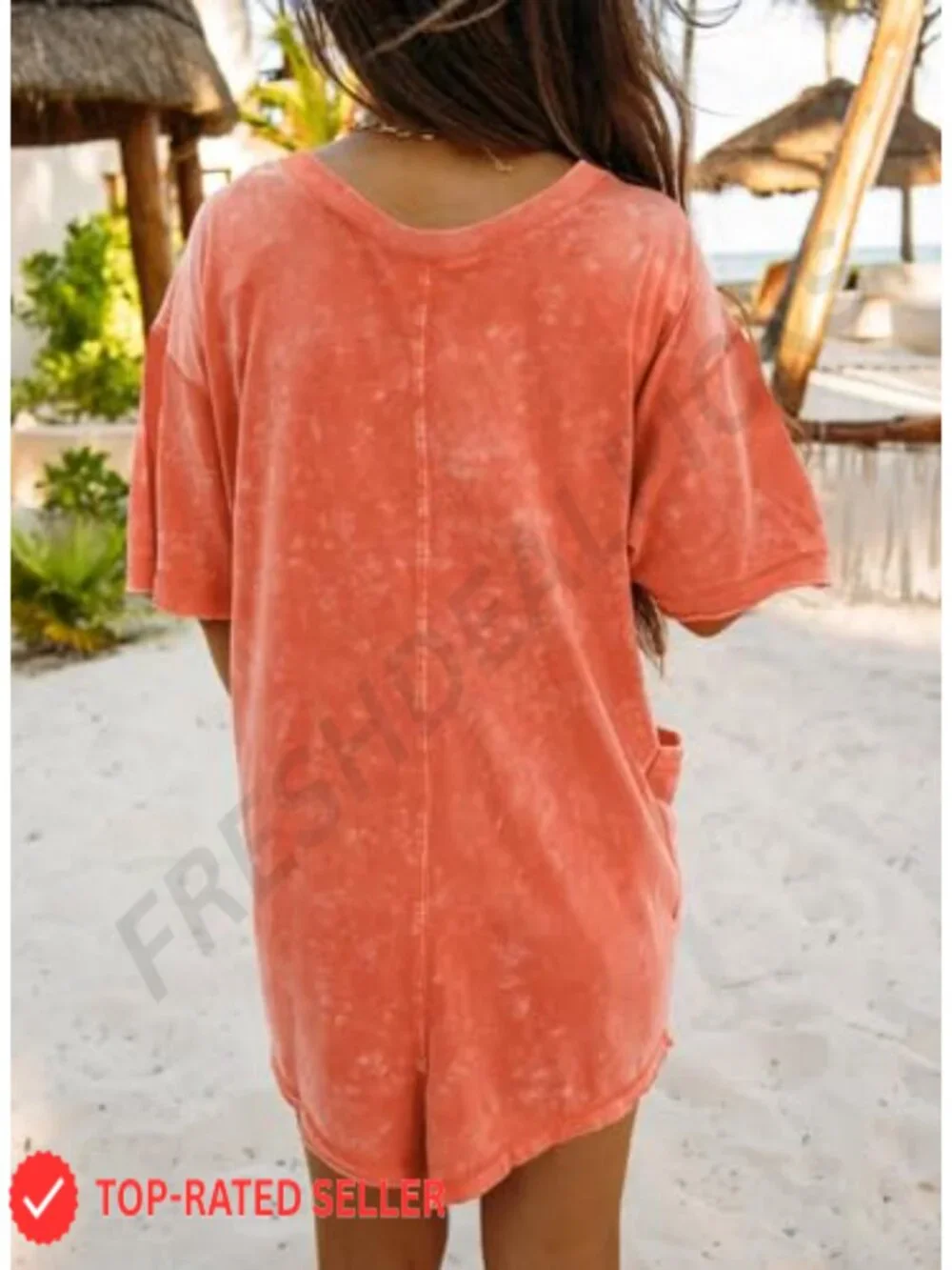 Mineral Washed Cotton V-Neck Romper Jumpsuit with Pockets